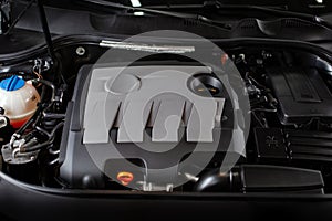 Engine of a modern car. Underhood space of the car.