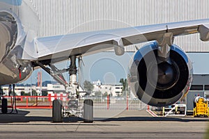 Engine of modern passenger jet aircraft during the maintenance