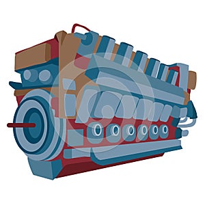 Engine, motor, cartoon illustration, isolated object on white background, vector illustration