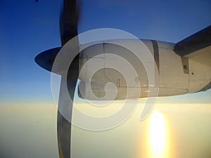Engine nacelle of propellor aircraft in flight