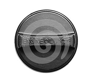 Engine oil cap with warning label