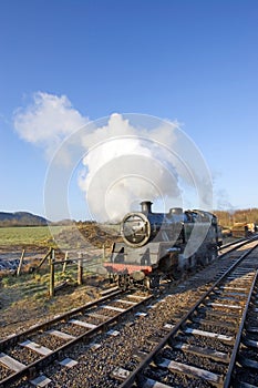 Engine of old steam train at Swanage Castle in Wareham, Dorset