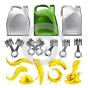 Engine Pistols, Oil Canister And Splash Set Vector