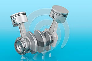 Engine pistons on blue background, 3D rendering