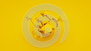 Engine pistons and crankshaft on yellow background. 3d illustration