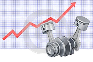 Engine pistons with growing chart, 3D rendering