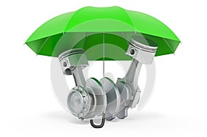 Engine pistons under umbrella, 3D rendering