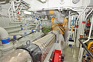 Engine room on a cargo boat