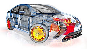 Engine scan in an wire frame car