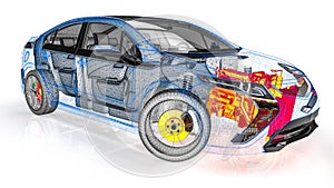 Engine scan in an wire frame car