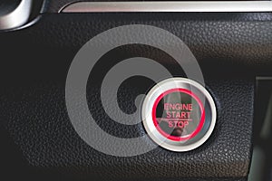 Engine start and Engine stop button circle in car, push for start and stop car ignition remote starter, red circle in engine