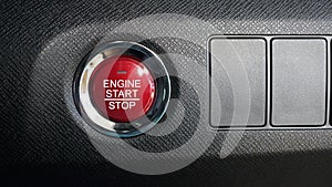 Engine start and stop button functions in the car, Automatically shuts down and restarts engine system, Close up.