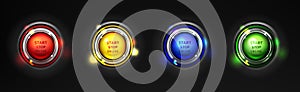 Engine start stop buttons realistic vector set