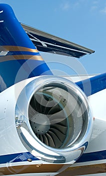 Engine and tail detail of business jet.