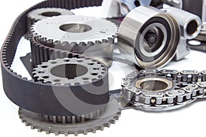 engine timing mechanism of the engine. chain, belt, star, gear,