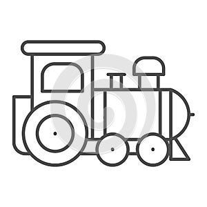 Engine toy thin line icon, Kids toys concept, little train sign on white background, Locomotive toy icon in outline