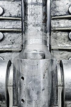 Engine valve detail. Industrial steel equipment. Powerful background