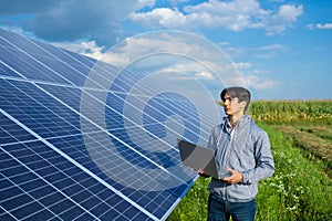 Engineer adjusting the solar power plant