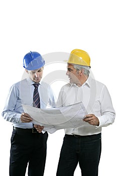 Engineer architect two expertise team plan hardhat