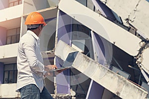 Engineer architect and worker operation control demolish old building