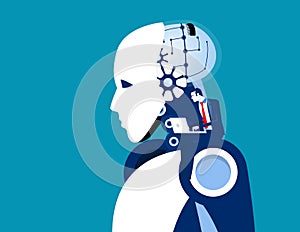 Engineer with Artificial intelligence robot test. Concept business vector illustration, Artificial intelligence, Engineer,