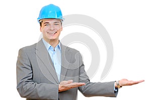 An engineer with blue hard hat