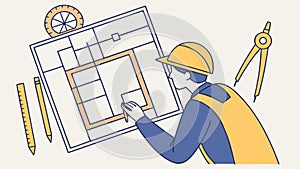 Engineer with Blueprint and Compass - Technical Drawing Precision, vector design Generative AI