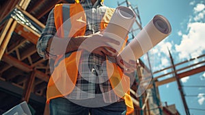 The engineer with blueprints.AI generated image