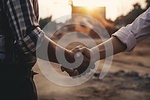 Engineer and businessman handshake at construction site AI generated
