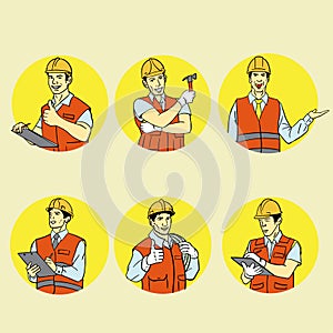 The engineer cartoon style bundle set vector image