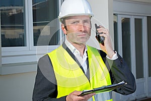 engineer check electrical systems talk walkie-talkie