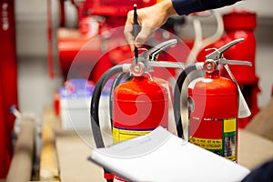 Engineer checking Industrial fire control system,Fire Alarm controller, Fire notifier, Anti fire.System ready In the event of a