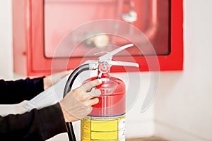 Engineer checking Industrial fire control system,Fire Alarm controller, Fire notifier, Anti fire.System ready In the event of a