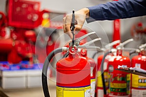 Engineer checking Industrial fire control system,Fire Alarm controller, Fire notifier, Anti fire.System ready In the event of a