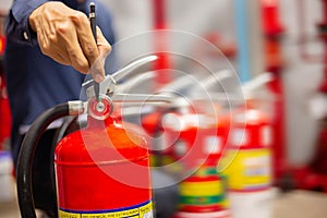 Engineer checking Industrial fire control system,Fire Alarm controller, Fire notifier, Anti fire.System ready In the event of a