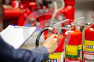Engineer checking Industrial fire control system,Fire Alarm controller, Fire notifier, Anti fire.System ready In the event of a