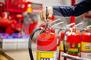 Engineer checking Industrial fire control system,Fire Alarm controller, Fire notifier, Anti fire.System ready In the event of a