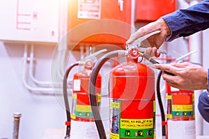 Engineer checking Industrial fire control system,Fire Alarm controller, Fire notifier, Anti fire.System ready In the event of a