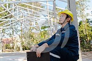 Engineer checking work at construction building.