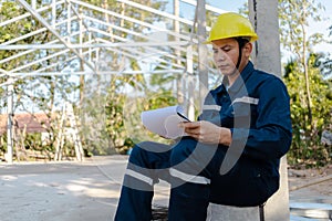 Engineer checking work at construction building.