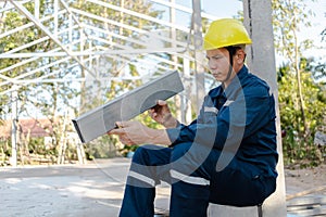 Engineer checking work at construction building.