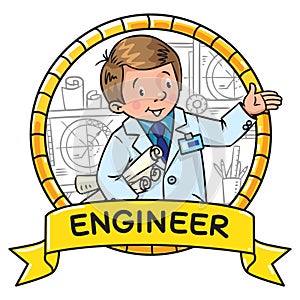 Engineer coloring book. ABC of profession. Emblem photo