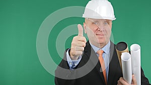 Engineer Confiding Image Smile and Make Thumbs Up a Good Job Sign