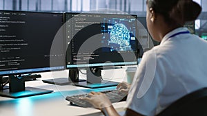 Engineer in data center implementing advanced AI systems