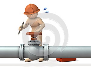 Engineer desperately repairing piping.