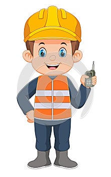 Engineer foreman talking walkie talkie in hand