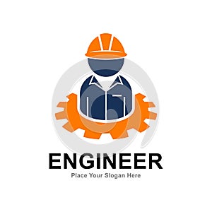 Engineer with gear and worker logo vector icon