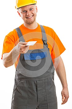 Engineer giving blank business card