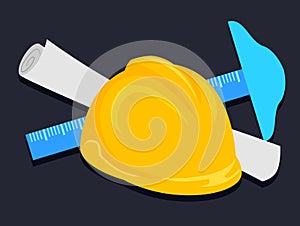 Engineer Helmet T-square and Paper