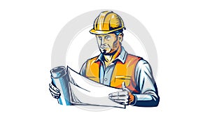 Engineer Holding Blueprints, Construction Project Plan Vector, vector design Generative AI